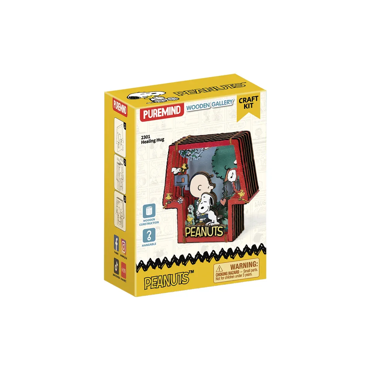 Peanuts Mini Diorama de Montaje 3D Teatro de Madera Para Armar "Healing Hug" Con Ccolgante - Puremind