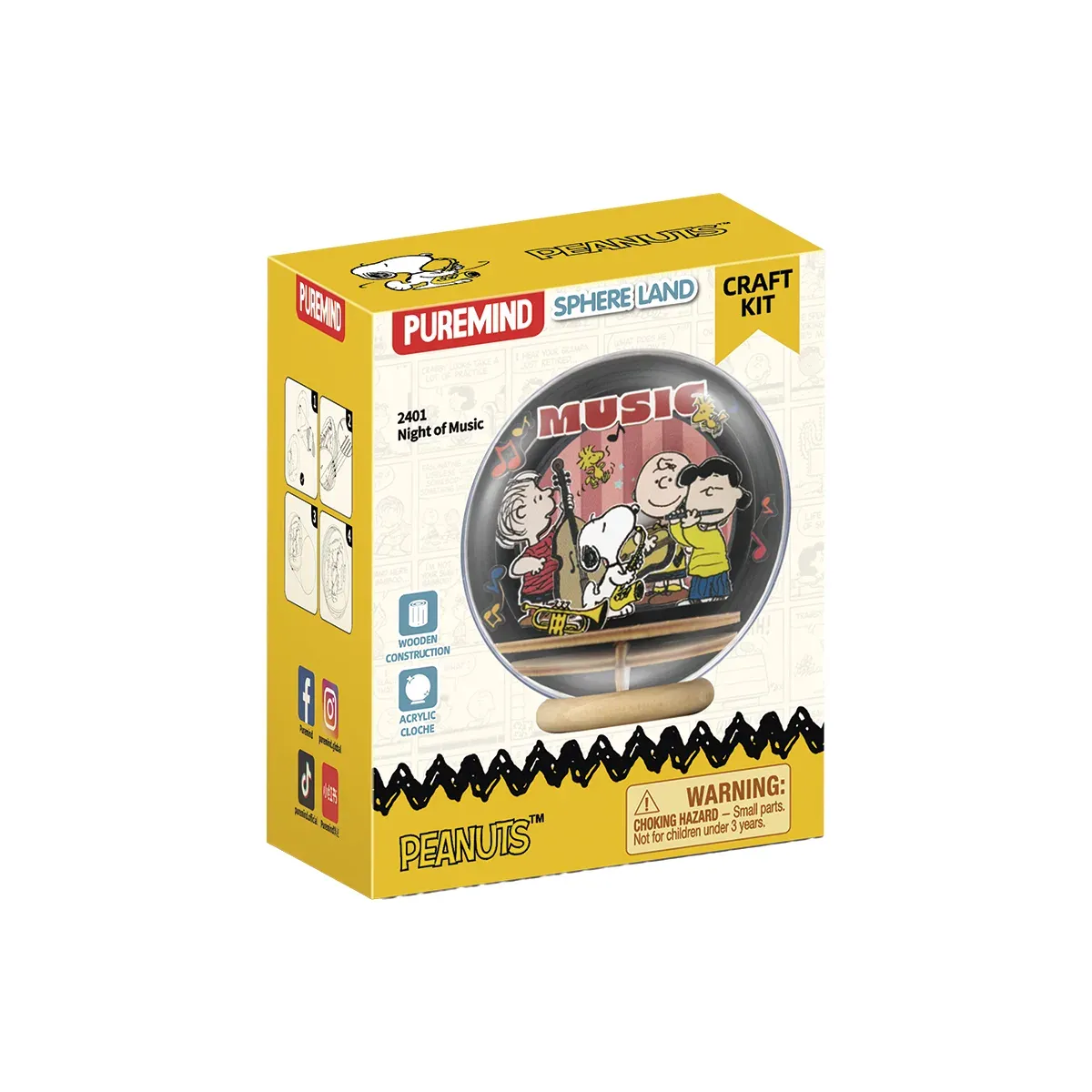Peanuts Mini Diorama de Montaje 3D Bola de Cristal de Madera Para Armar "Night of Music" 27 Piezas - Puremind
