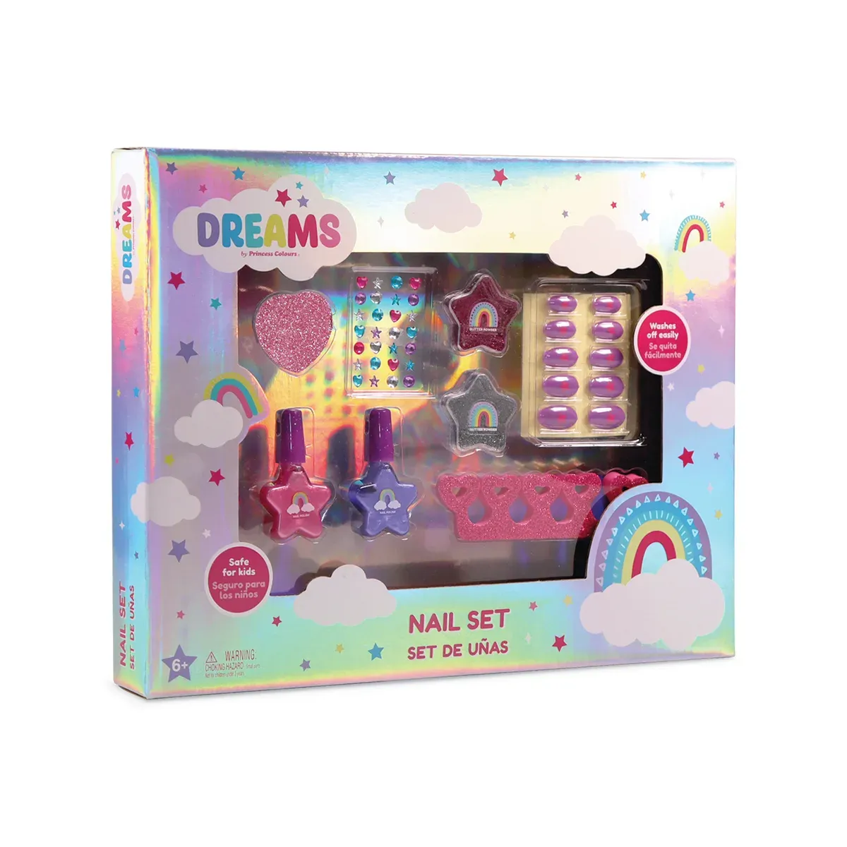 DREAMS - HOLOGRAFICO!! - SET DE UÑAS + LIMA + ESMALTE + STICKERS EN CAJA 24 X 31 CM